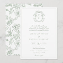 Invitación a la boda de monograma del Escudo verde