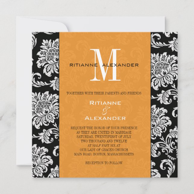 Invitación a la boda de monograma del Naranja de D (Anverso)