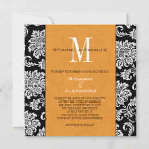 Invitación a la boda de monograma del Naranja de D