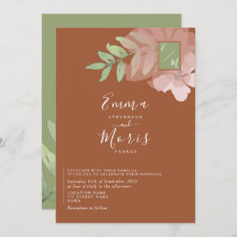 Invitación a la boda de monograma del Naranja verd
