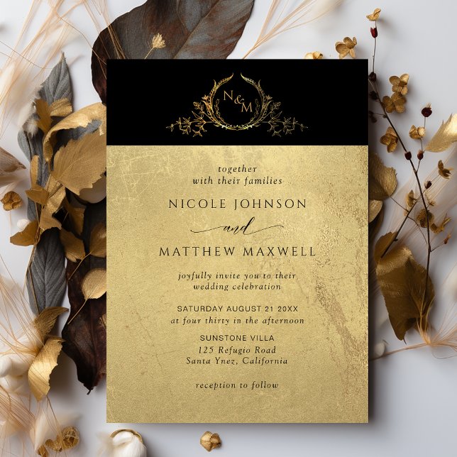 Invitación a la boda de monograma elegante en negr (Subido por el creador)
