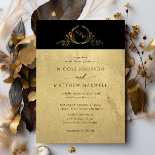 Invitación a la boda de monograma elegante en negr