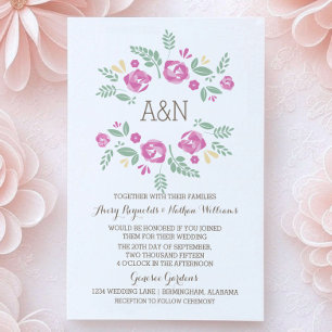 Invitación a la boda de monograma floral de países