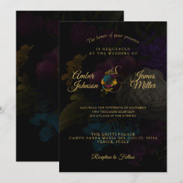 Invitación a la boda de monograma floral oscuro
