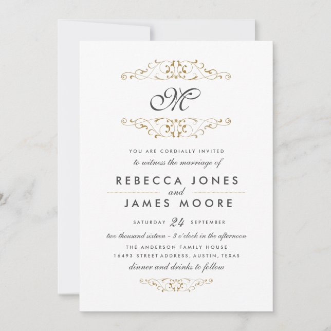 Invitación a la boda de monograma floreciente de o (Anverso)