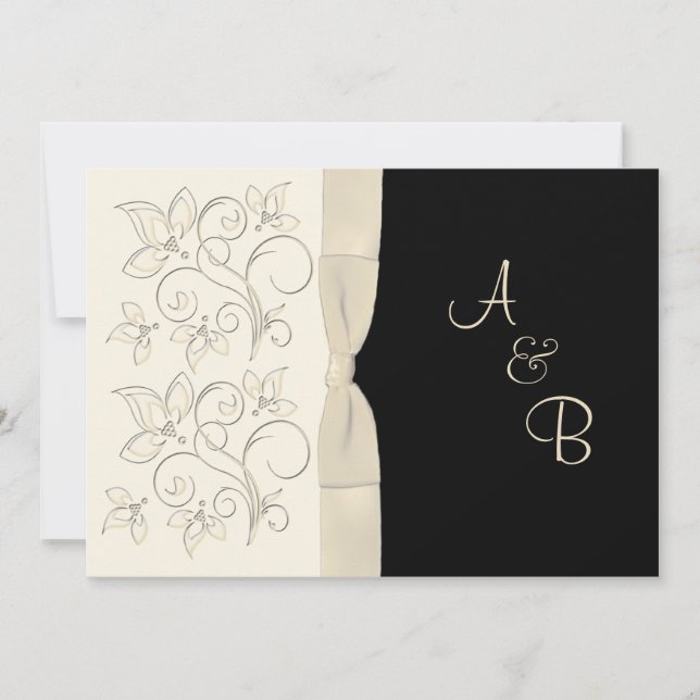 Invitación a la boda de monograma negro de marfil  (Anverso)
