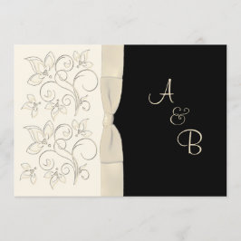 Invitación a la boda de monograma negro de marfil