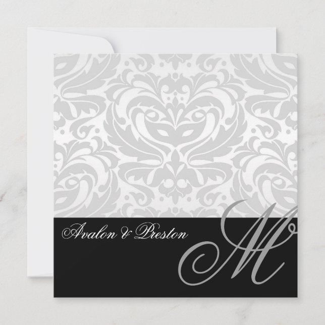 Invitación a la boda de monograma plata Regal (Anverso)