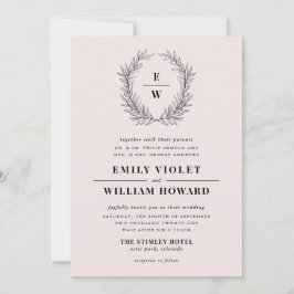 Invitación a la boda de monograma Rubor y Black Wr