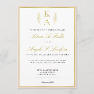 Invitación a la boda de monograma Rubor y Gold Bor