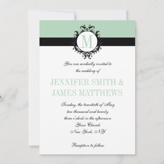 Invitación a la boda de monograma verde de la Casa