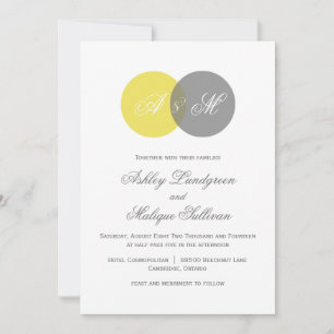 Invitación a la boda de monogramas amarillos y gri
