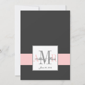 Invitación a la boda de monogramas rosados de carb