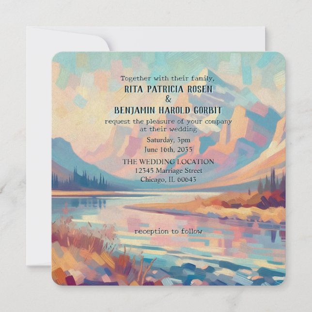 Invitación a la Boda de Montaña con Aceite Pintado (Anverso)
