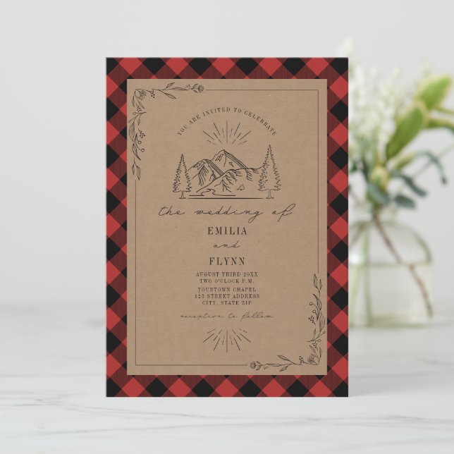 Invitación a la Boda de Montaña de Búfalo de Arte  (Anverso de pie)