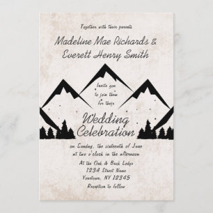 Invitación a la boda de montañas rusticas y pinos