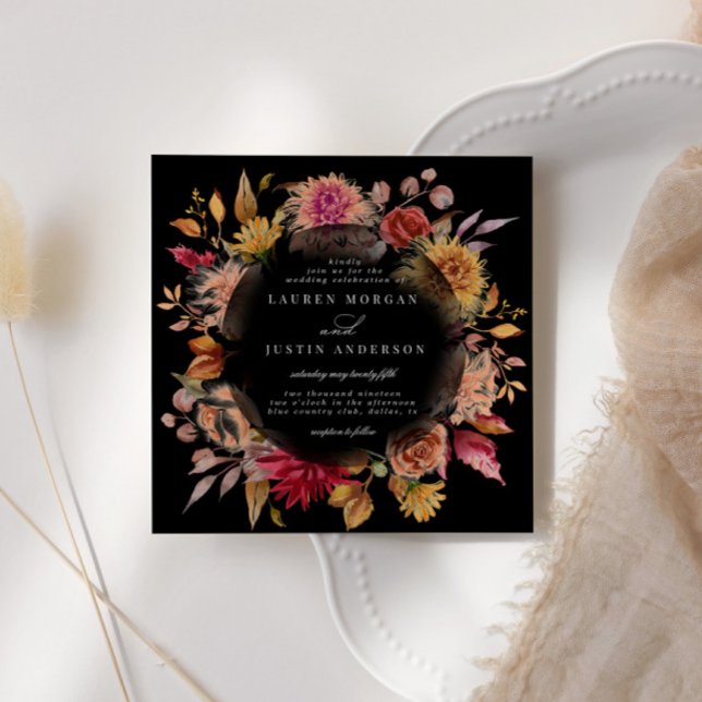 Invitación a la boda de Moody Autumn Floral Square (Subido por el creador)