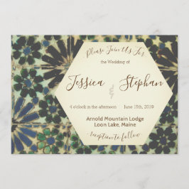 Invitación a la boda de mosaicos azules geométrico