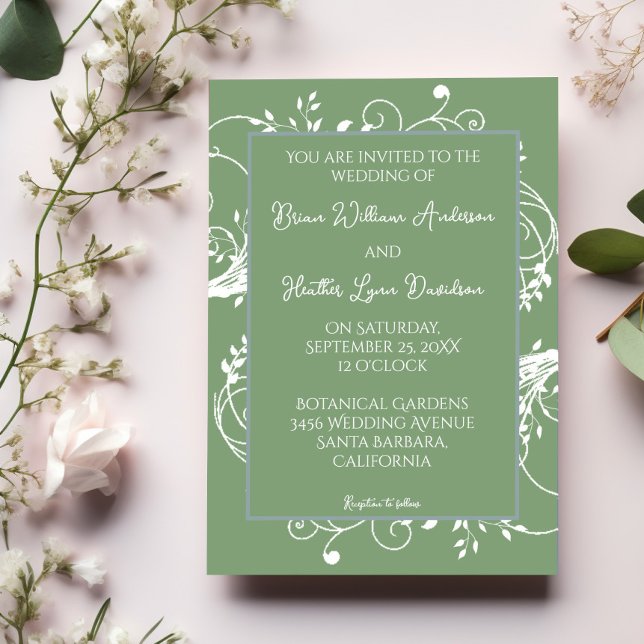 Invitación a la boda de Moss Green Flourish (Moss Green Flourish Wedding Invitation)