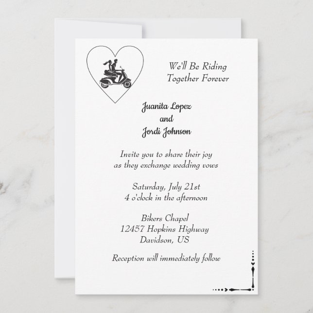Invitación a la boda de motocicletas (Anverso)