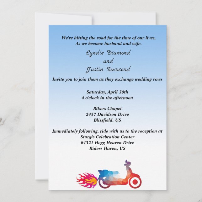 Invitación a la boda de motocicletas y flamencos m (Anverso)