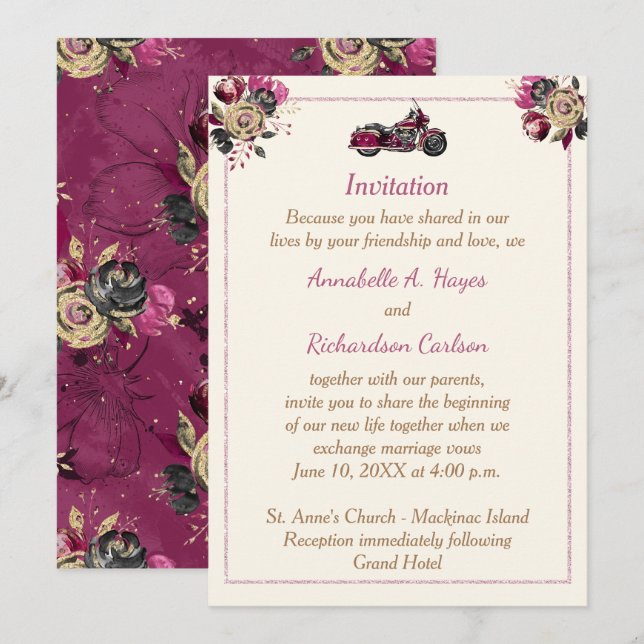 Invitación a la boda de motociclismo (Anverso / Reverso)