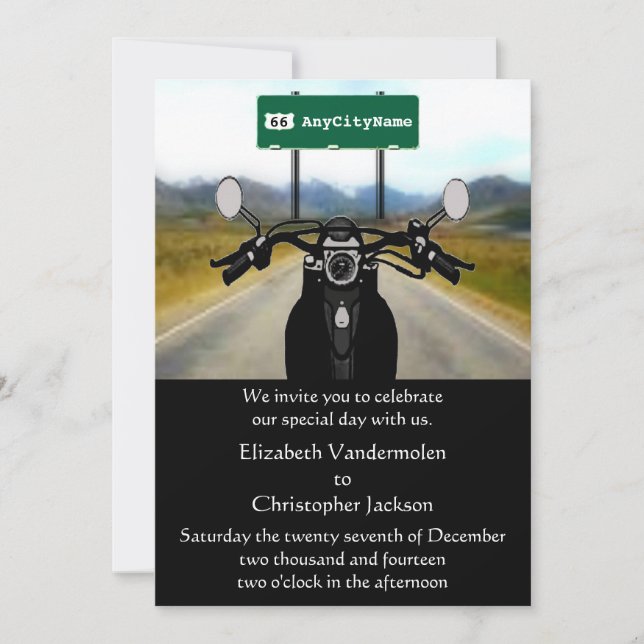 Invitación a la boda de motociclistas (Anverso)