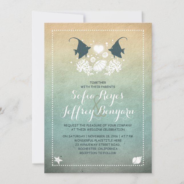 Invitación a la boda de Mr. y Mrs. Fish Beach (Anverso)