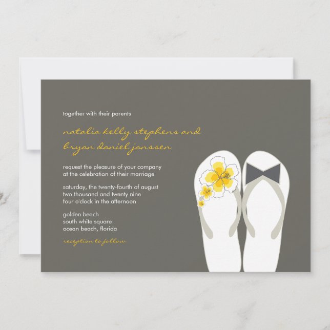 Invitación a la boda de Mr. y Mrs. Yellow Flip Flo (Anverso)