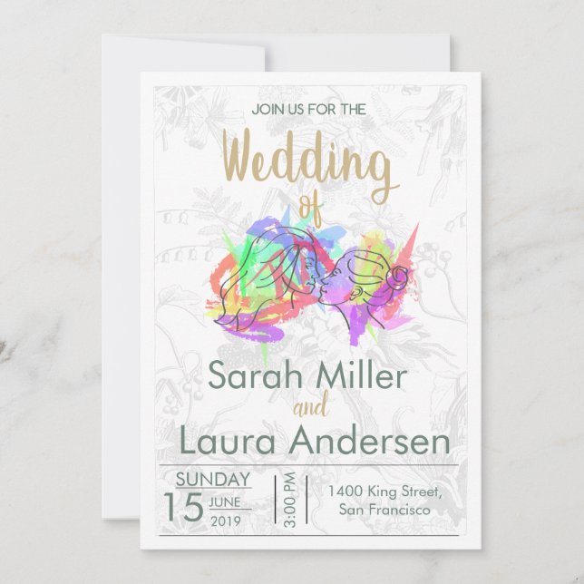 Invitación a la boda de mujeres LGBT (Anverso)