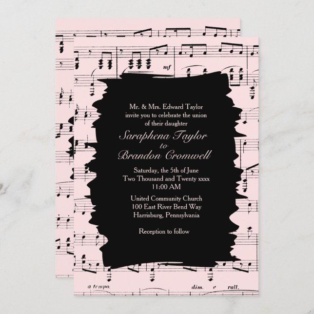 Invitación a la boda de música rosa abstracta mode (Anverso / Reverso)