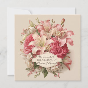 Invitación a la boda de nalga de lirio rosado y pe