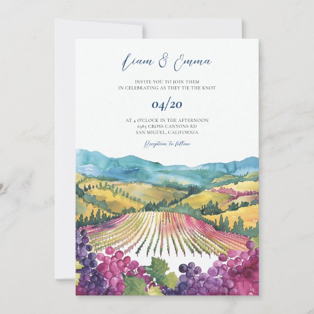Invitación a la boda de Napa Valley en California (Anverso)