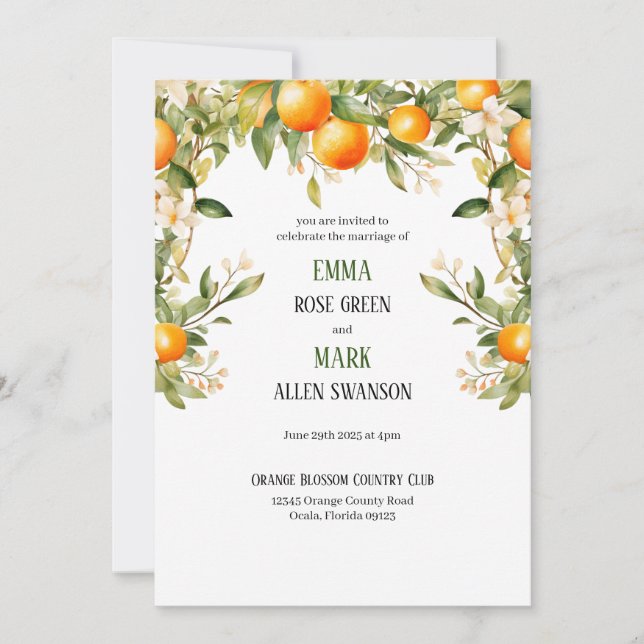 Invitación a la boda de naranja Blossom Swag (Anverso)