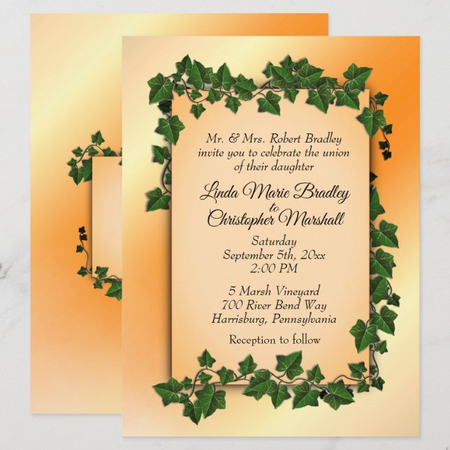 Invitación a la boda de naranja con Vines Fall (Anverso / Reverso)