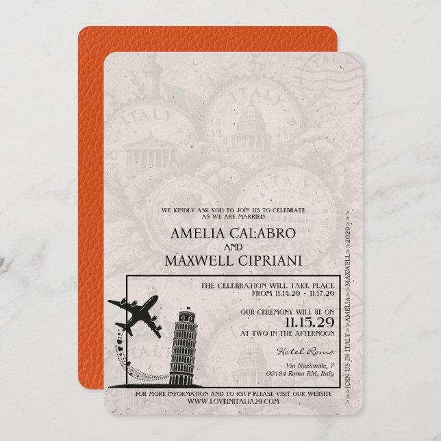 Invitación a la boda de naranja de Italia (Anverso / Reverso)