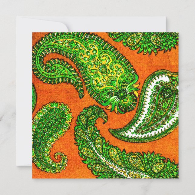 Invitación a la boda de Naranja eléctrico y paisle (Anverso)