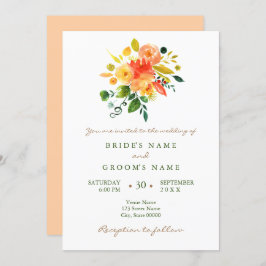 Invitación a la boda de naranja floral acuarela