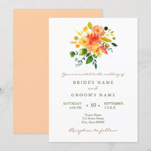 Invitación a la boda de naranja floral acuarela