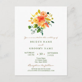 Invitación a la boda de naranja floral acuarela