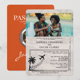 Invitación a la boda de naranja Jamaica Passport