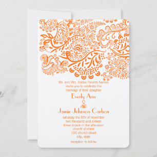 Invitación a la boda de naranja Lovebirds