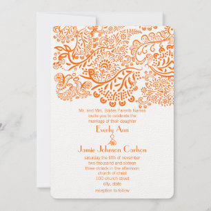 Invitación a la boda de naranja Lovebirds