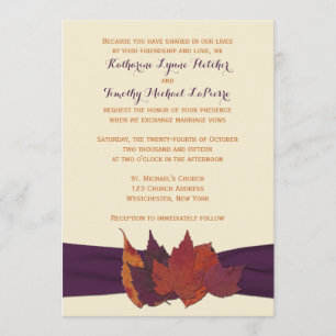 Invitación a la boda de naranja, marfil, hojas sec