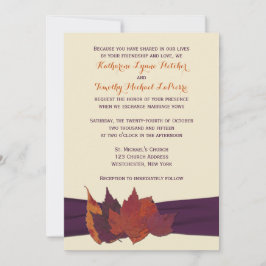 Invitación a la boda de naranja, marfil, hojas sec