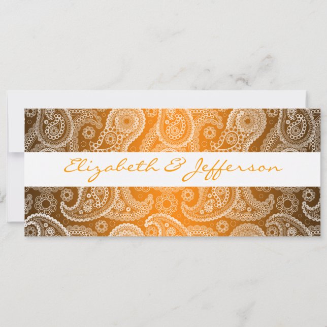 Invitación a la boda de naranja y White Paisley La (Anverso)