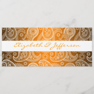Invitación a la boda de naranja y White Paisley La