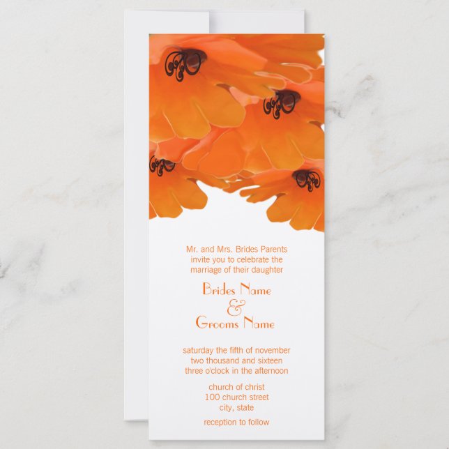Invitación a la boda de naranjas Poppies (Anverso)