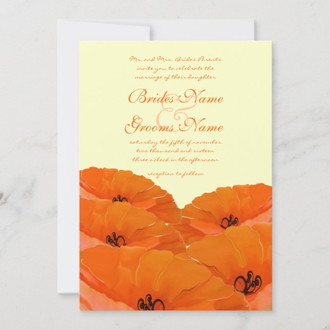 Invitación a la boda de naranjas Poppies (Anverso)