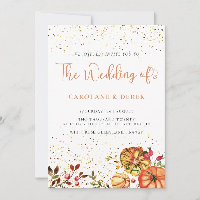 Invitación a la boda de naranjas pumpkins otoño fl (Anverso)